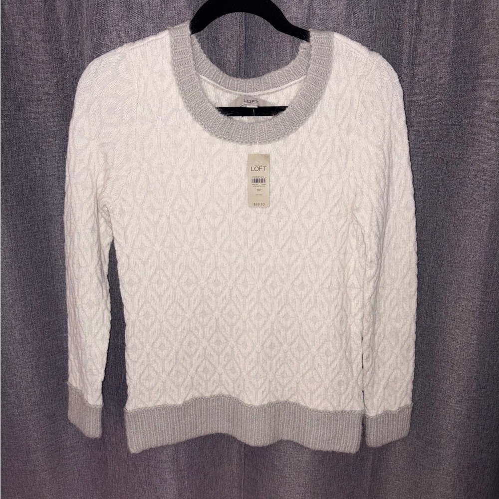 LOFT Women's Cream and Gray Textured Sweater